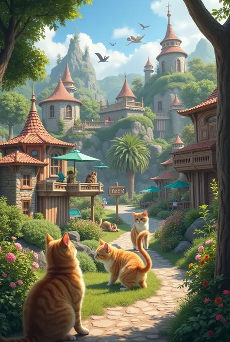 realistic cat-themed amusement park