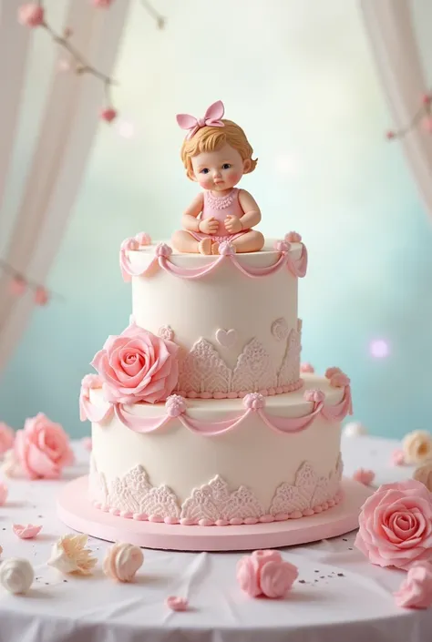 One-story cake for christening for baptism girl 
