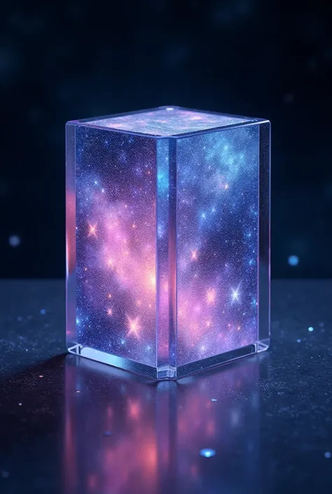  3d image of glass in the colors of the galaxy, forming a closed book