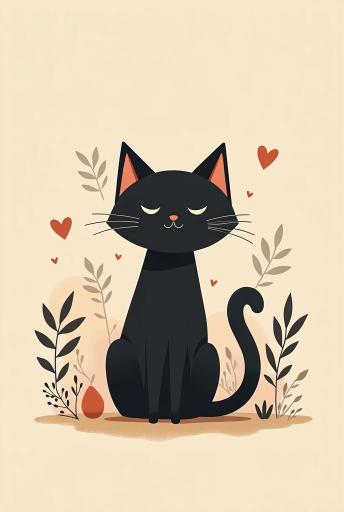 Cat,  cartoon , color black, beige background, rhythmic pattern , Minimalism, на картинке только Cat