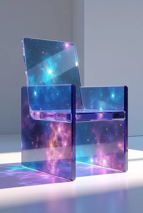  3d image of glass in the colors of the galaxy, forming a square study chair