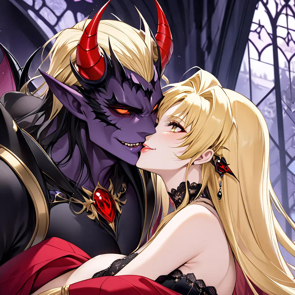 The woman who became the devil as the darling wife of the ugly demon king of the alien demon is the beautiful naked devils blonde Fate Testarossa, smiles gently on her beloved husband, shows the beautiful naked body of the daima queen to the demon king, is...