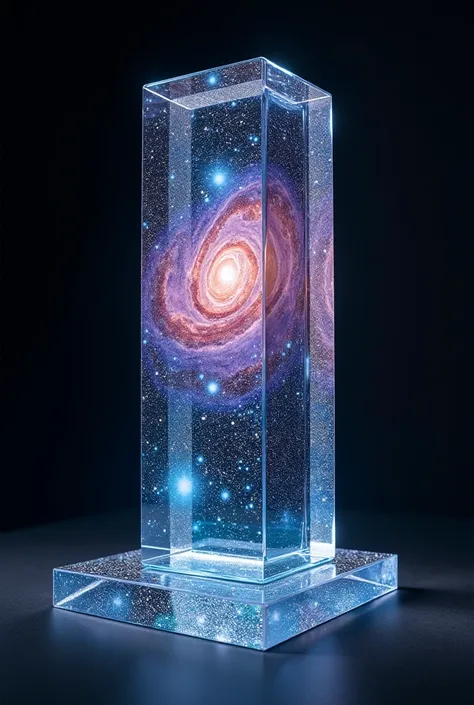  3d image of glass in the colors of the galaxy, forming a square microphone