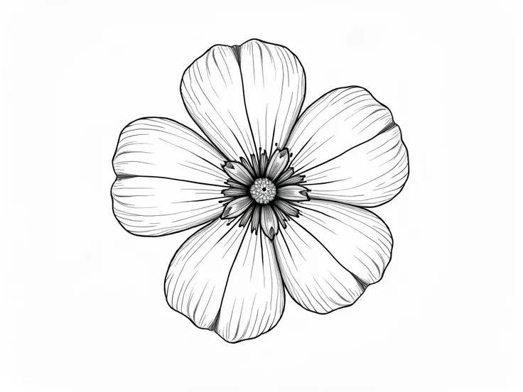  Please design for me a flower pattern drawn with black border, white background of 4 parts : petal,  calyx , stamens ,  pistils to assign coloring exercises to students .