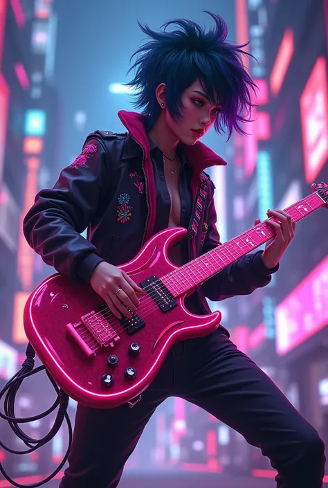 Video of anime cyberfunk guitarist