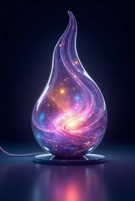  3d image of glass in the colors of the galaxy, forming an LED lamp