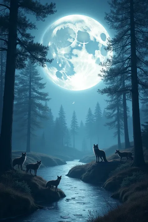 Describe a scene where the moonlight seems to guide the natural world into a synchronized rhythm.