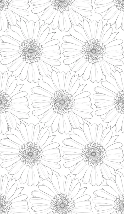 "Create a repeating floral pattern with roses and daisies, drawn as a black-and-white outline."