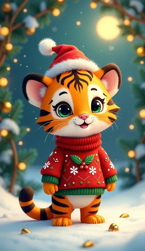 A mini tiger with Christmas clothes