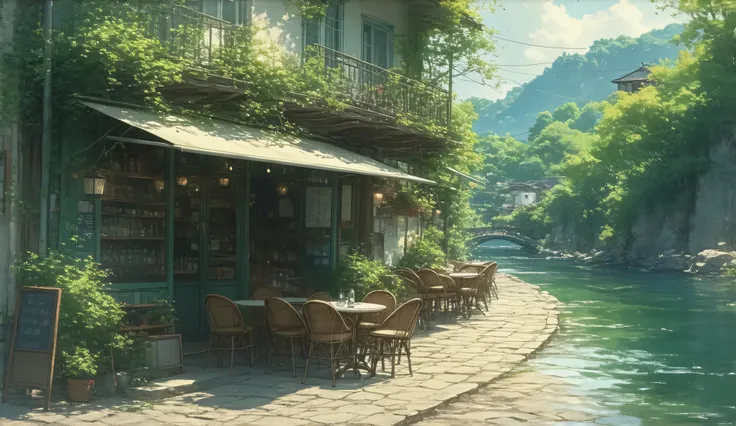 ((Anime:1.4,Illustration)),(masterpiece,  best quality,  best quality),( ultra detail,   absolute resolution  ),((16k, high res)), (((Have a cozy environment、A beautiful riverside cafe))), ((Anime:1.4,Illustration)),(masterpiece,  best quality,  best quali...