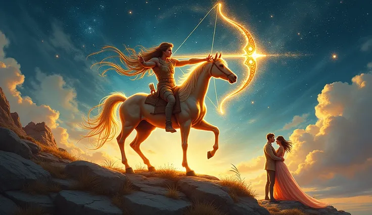 Ethereal Hunt of Sagittarius

Perspective: A dynamic, wide-angle view capturing the centaur in mid-draw, his bow aimed forward, with energy radiating from the arrow.

Subject: The centaur, symbolizing Sagittarius, stands poised in a powerful stance, aiming...