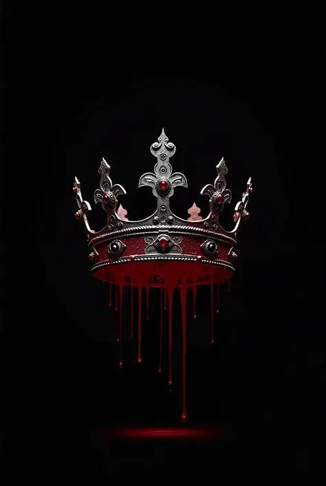 on a black background , A bloodstained crown with flowing blood 