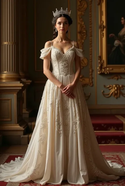 A photo of the Queen of Spain dressed in a word of honor dress