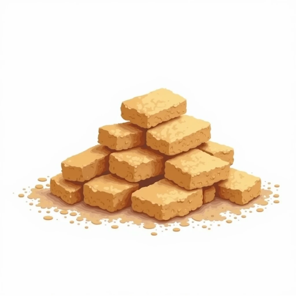 Create a single flat vector illustration of a small pile of brown sugar crystals isolated on a white background. The design should use simple shapes and soft shading to create a textured effect with warm brown tones