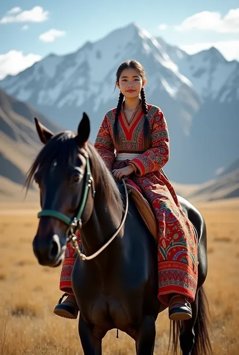 beautiful Kyrgyz girl on horseback