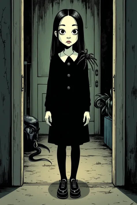 Create a comic image of Wednesday Addams 
