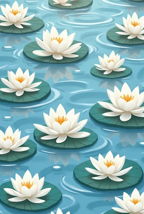 White water lilies print with waves in print in repeat pattern 