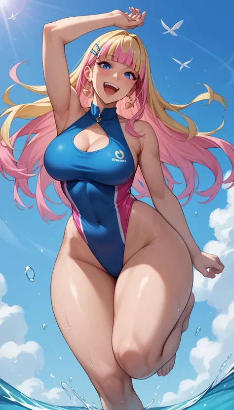 Score_9, Score_8_up, Score_7_up, Score_6_up, Score_5_up, Score_4_up, Source_anime, Tag1, Tag2, quality_masterpiece, Anatomically correct, Huge breasts, Wide hips, Huge butt, Thick thighs, Young female, Sensual woman, Seductive, Long hair, Blonde hair, two-...