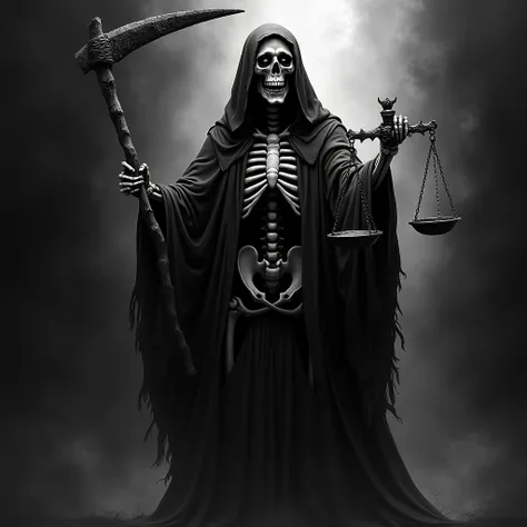 Create a la Santa Muerte ,  create the dark black and white image 