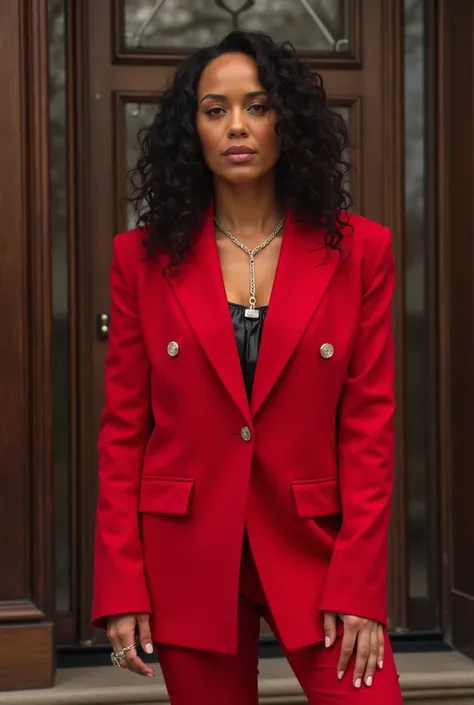 Alicia Keys vêtue d&#39;un blazer et d&#39;un pantalon de costume rouge