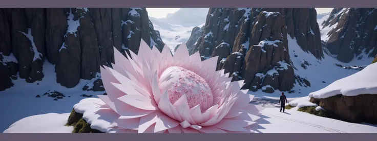 A huge pink paper flower bloomed on the mountain path