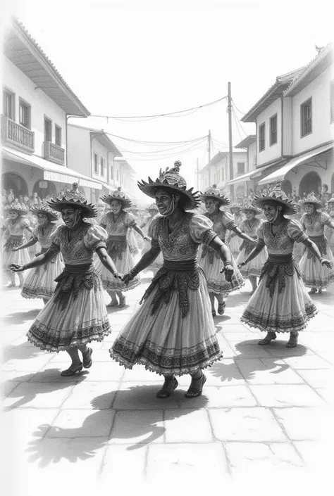 A pencil drawing of a Moquegua carnival dance by Putina