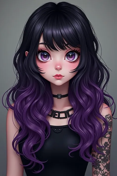 Create a gothic teenager with purple and black hair