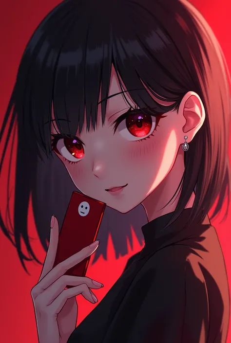  A close up of a person with a card in their hand, best anime 4k konachan wallpaper,  anime image of a cute girl ,  demon anime girl , Persona 5 inspired , Persona 5 style,  17-year-old anime goth girl , vermilion, Persona 5 Art Style Wlop, Danganronpa dig...