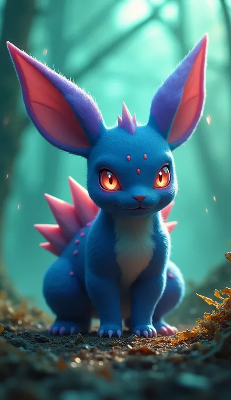 **Prompt:**  
" A hyperrealistic female Nidoran with detailed ,  soft fur structure in strong Shades of blue and purple . Your big,  pointed ears and the sharp ,  poisonous spines on their backs sparkle in the poisonous atmosphere.  Nidorans eyes are sharp...