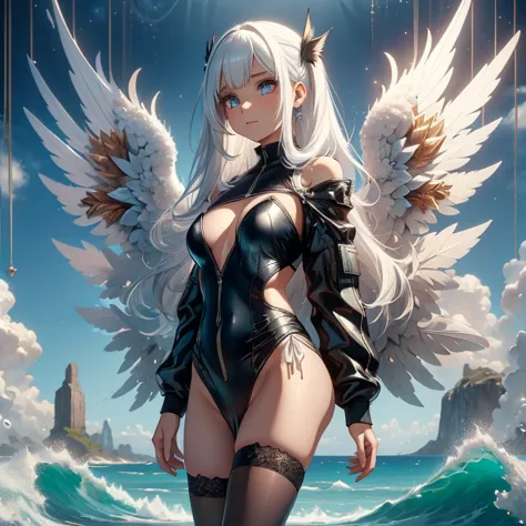 (perfect anatomy),(ultra detailed),(girl with wings),(levitating), a girl with a pair of large wings that come out of her back, ...