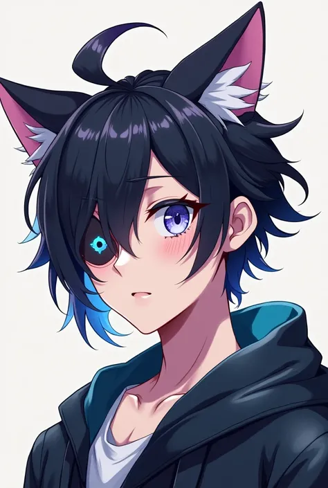 Anime man one eyes with 2 hair ears cat