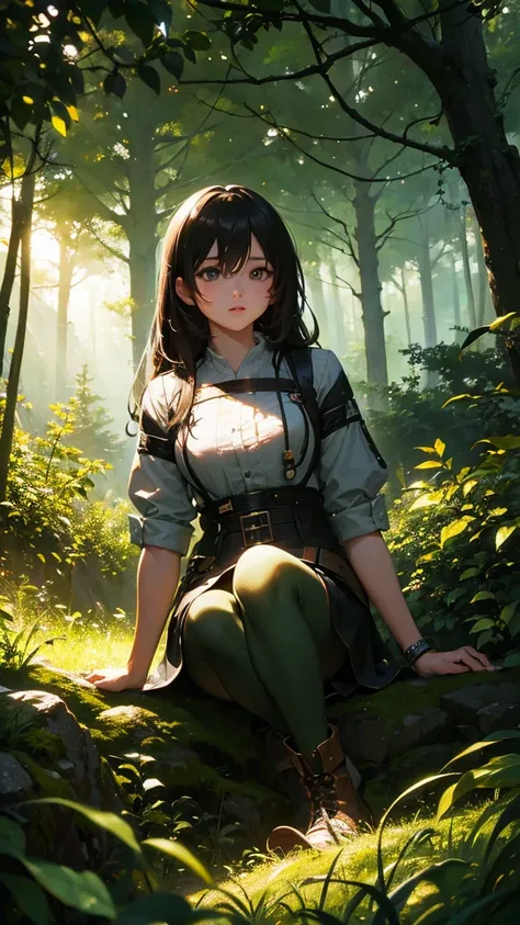 in the forest、Bright light、（ illustration：1.0）、epic composition、 Realistic Lighting 、 high-definition detail 、tmasterpiece、 Best Quality ，（Detailed and unified 8K CG for wallpaper）