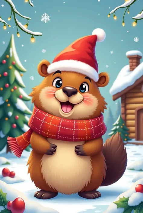 cute christmas bober cartoon style 