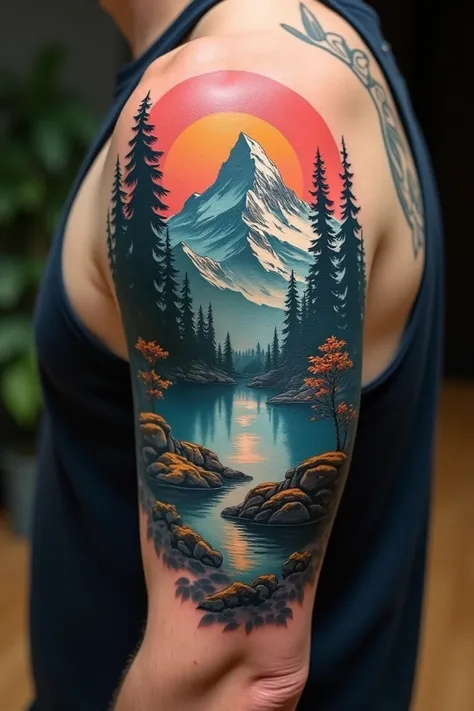 Create me a custom landscape tattoo for men 
