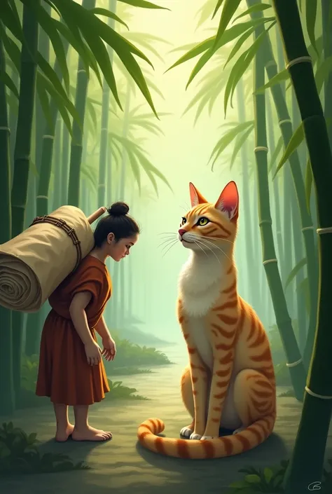 Vaishnava cat beautiful 
 the bamboo grove,look left side,A bundle of cloth is tied to a stick and is carried on the shoulder