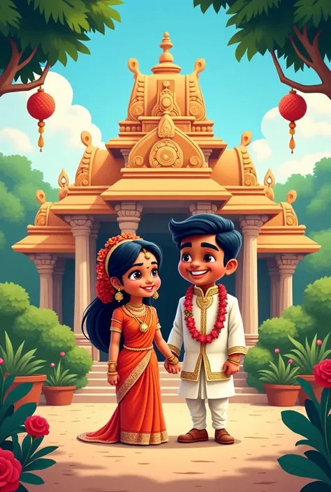  Cartoon Tamil wedding couple  temple 