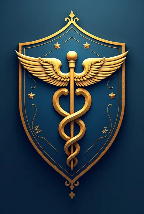 can you make an emblem for UNCIANIANS NIGHTINALE NURSING EDUCATION COUNCIL with blue and gold color theme. Make the logo in with the touch of caduceus and shadow of Florence nightingale