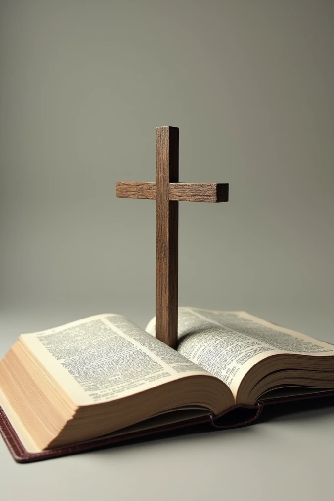 I’d like to have an open Bible laying horizontally with a vertical Cross coming out of the open pages. And a question mark covering the image of the Bible and the Cross.

The cross should be a little tilted to the left and question mark should be same size...