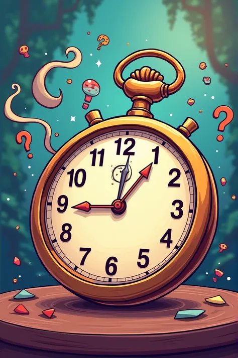  Cartoon of a pocket watch with question marks with the title: Trivia Time  