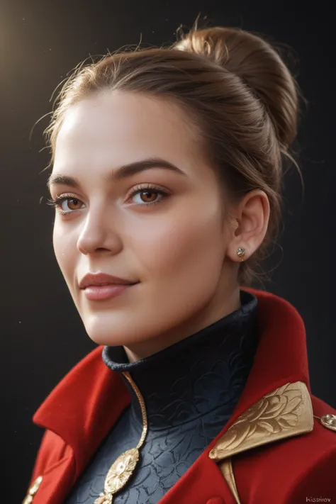  A detailed and colorful portrait of a 22-year-old woman,  perfect face, linda, perfect nose and eyebrows ,  brown eyes , wearing a black high collar,  epic character composition , por ilya kuvshinov, alessio albi, Nina Masic, sharp focus,  natural lightin...