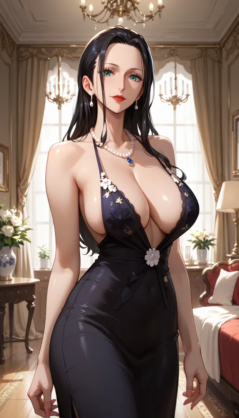 Score_9, Score_8_up, Score_7_up, Score_6_up, Score_5_up, Score_4_up, Source_anime, anime art, anime style, masterpiece, best quality,  girl,mature woman, housewife, long hair,  ,elegant,mature woman,saggy breasts,looking at you, ,open eye, room, red lips, ...