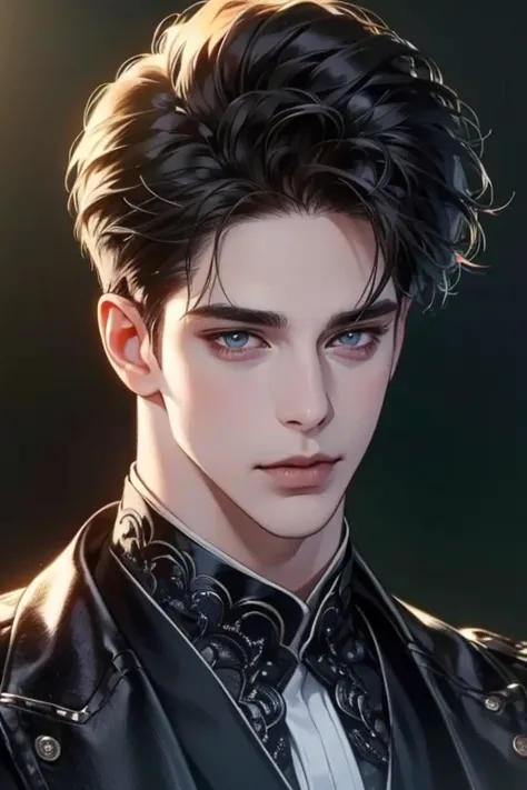 (best quality,4k,8k,highres,masterpiece:1.2),ultra-detailed,(realistic,photorealistic,photo-realistic:1.37),30 year old man,3 day beard,handsome anime,portraits,strong,masculine,dark hair,sharp jawline,mesmerizing eyes,perfectly styled hair,cool anime outf...