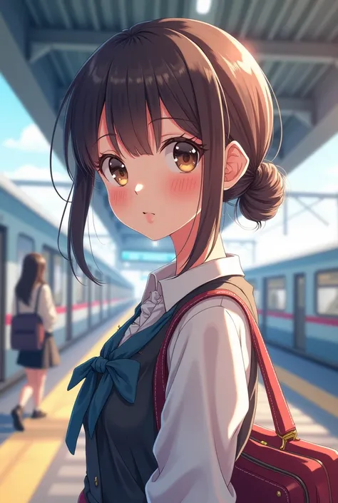 anime girl in train station 