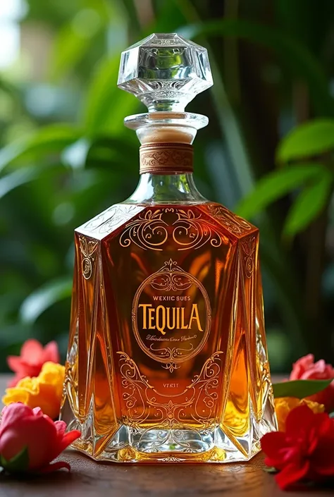 Create me a super premium and very beautiful and eccentric bottle of tequila 