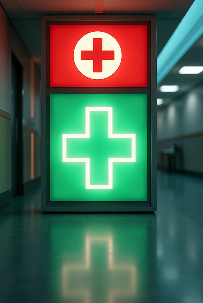 red green tone hospital sign design with plus sign rectangle sign