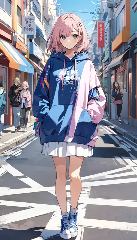 オレンジ色の髪色の pretty girl　 shortcuts　 hoodies 　fine　 are cool　 pretty girl　Around town　 Strong Eyes 
