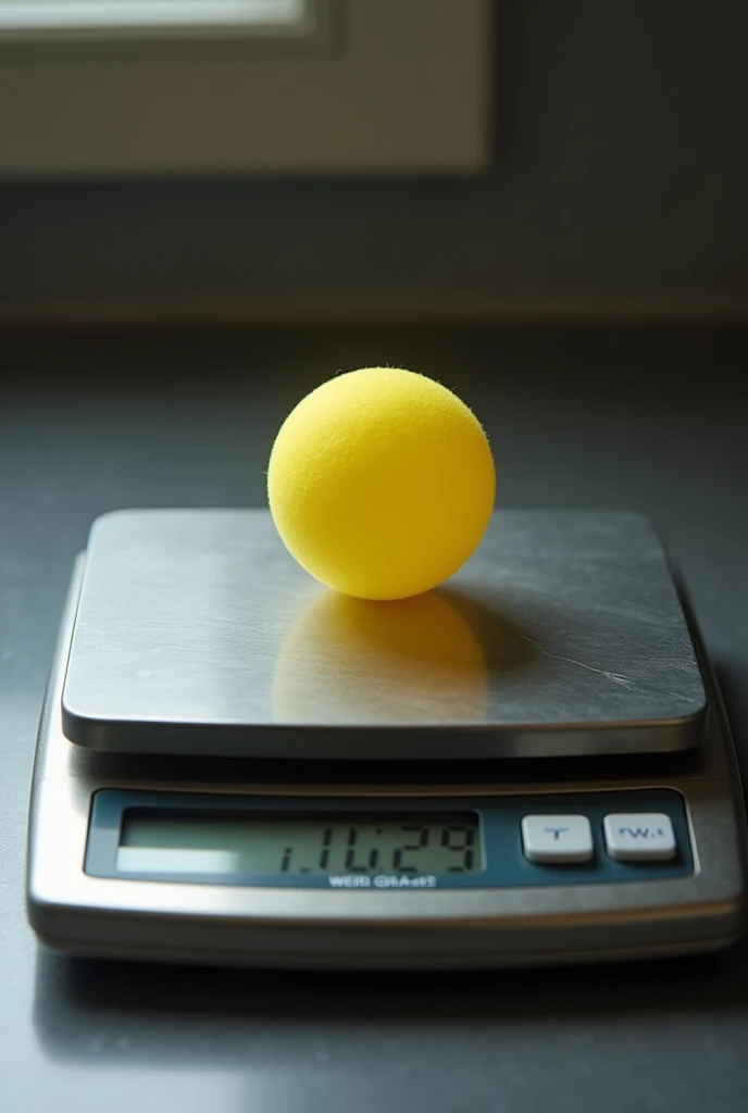  Create an image
I want a yellow pin pong ball, one of the smaller plastic ones, approximately 1mm in radius, that looks VERY SMALL., ON a very LARGE butcher scale weighing where it shows that the weight is 0 .023 grams that you cant see the artificial int...