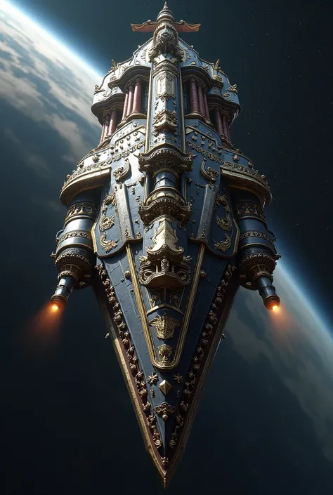 A huge spaceship with cannons in a Roman Empire style
