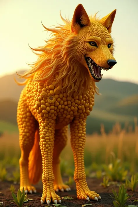 A wolf made of corn