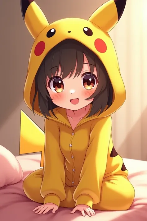 Create an anime-style girl with pikachu pajamas
